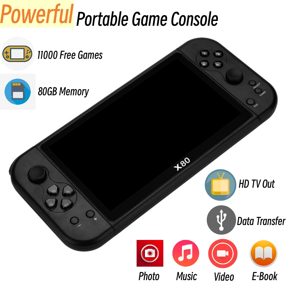 80GB büyük ekran 7 inç elde ku - Gaming Console X80 incelemesi ve fiyatı